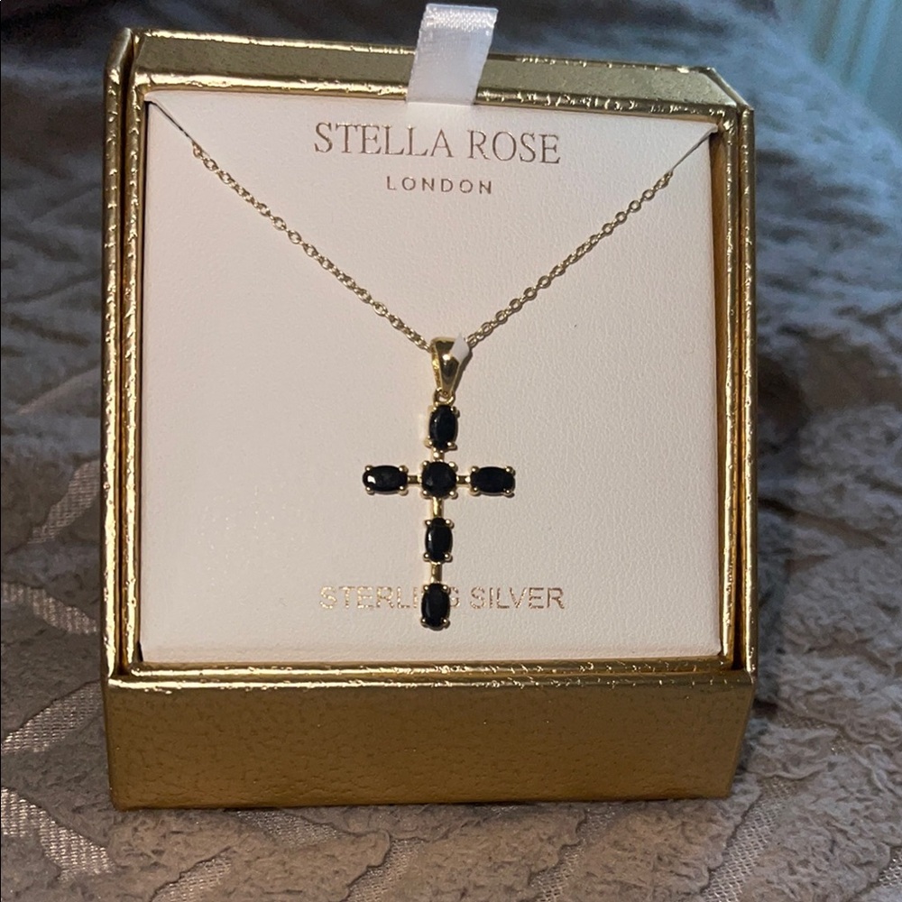 Black and gold Cross Pendant sterling silver Necklace